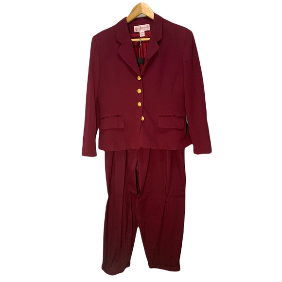 Jones New York Burgundy Pant Suit Womens Button Jacket & Pleated Pants Set - Picture 1 of 8